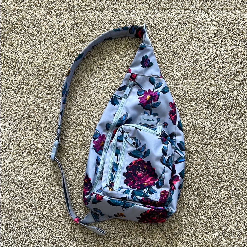 Vera Bradley Blue Floral Nylon Sling Backpack— EUC